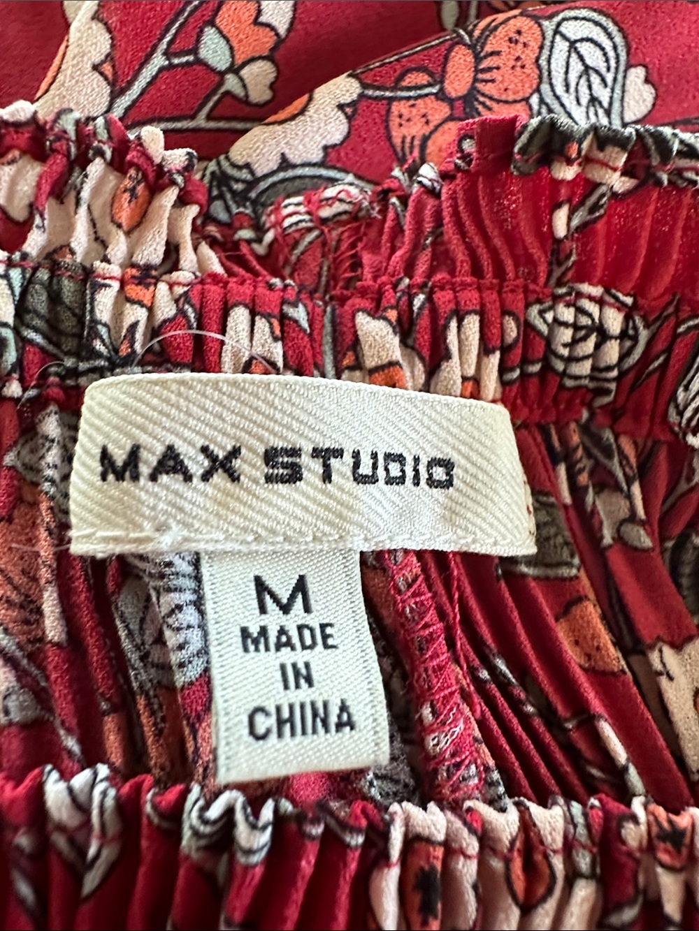 Max Studio Red Floral Smocked Off-the-Shoulder Blouse - Picture 5 of 6